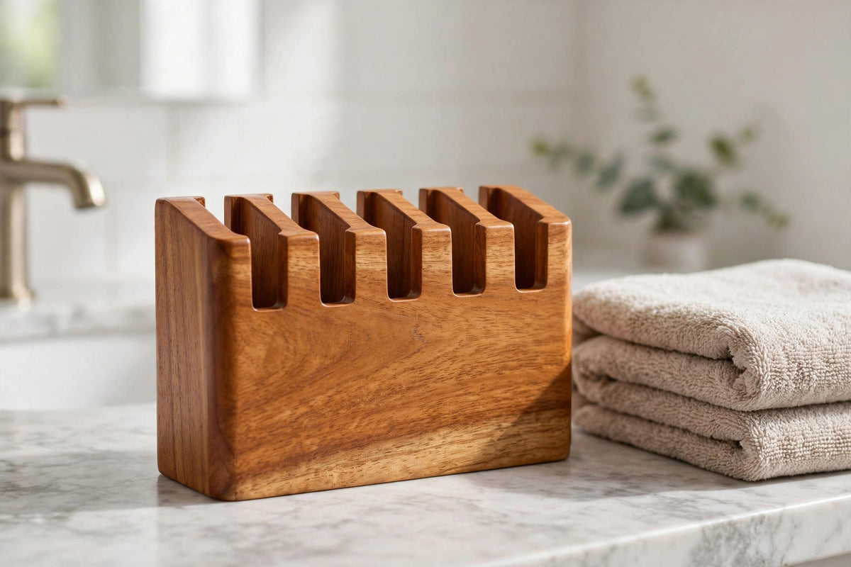 Designer Genuine Teak Toothbrush Holder