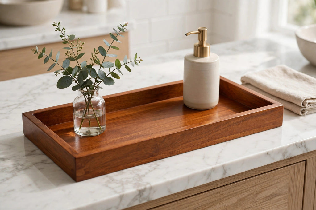 15in Brown Solid Teak Vanity Tray