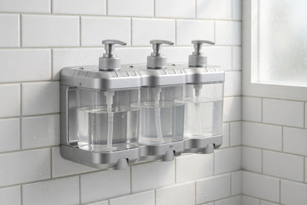 Silver Heavy Duty Plastic Three Chamber Wall Mount Soap Dispenser