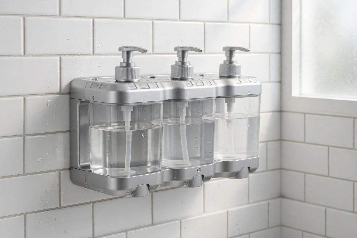 Silver Heavy Duty Plastic Three Chamber Wall Mount Soap Dispenser