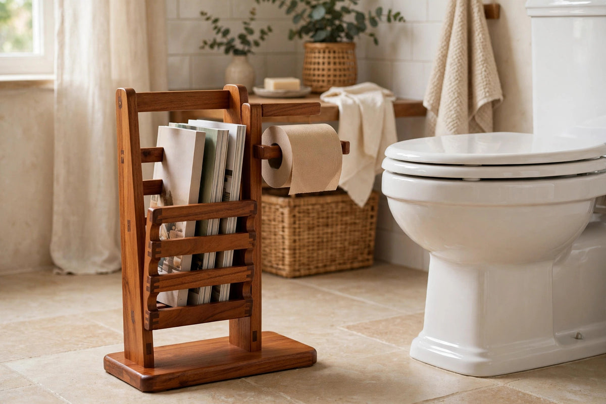 Traditional Solid Teak Magazine and Toilet Paper Holder