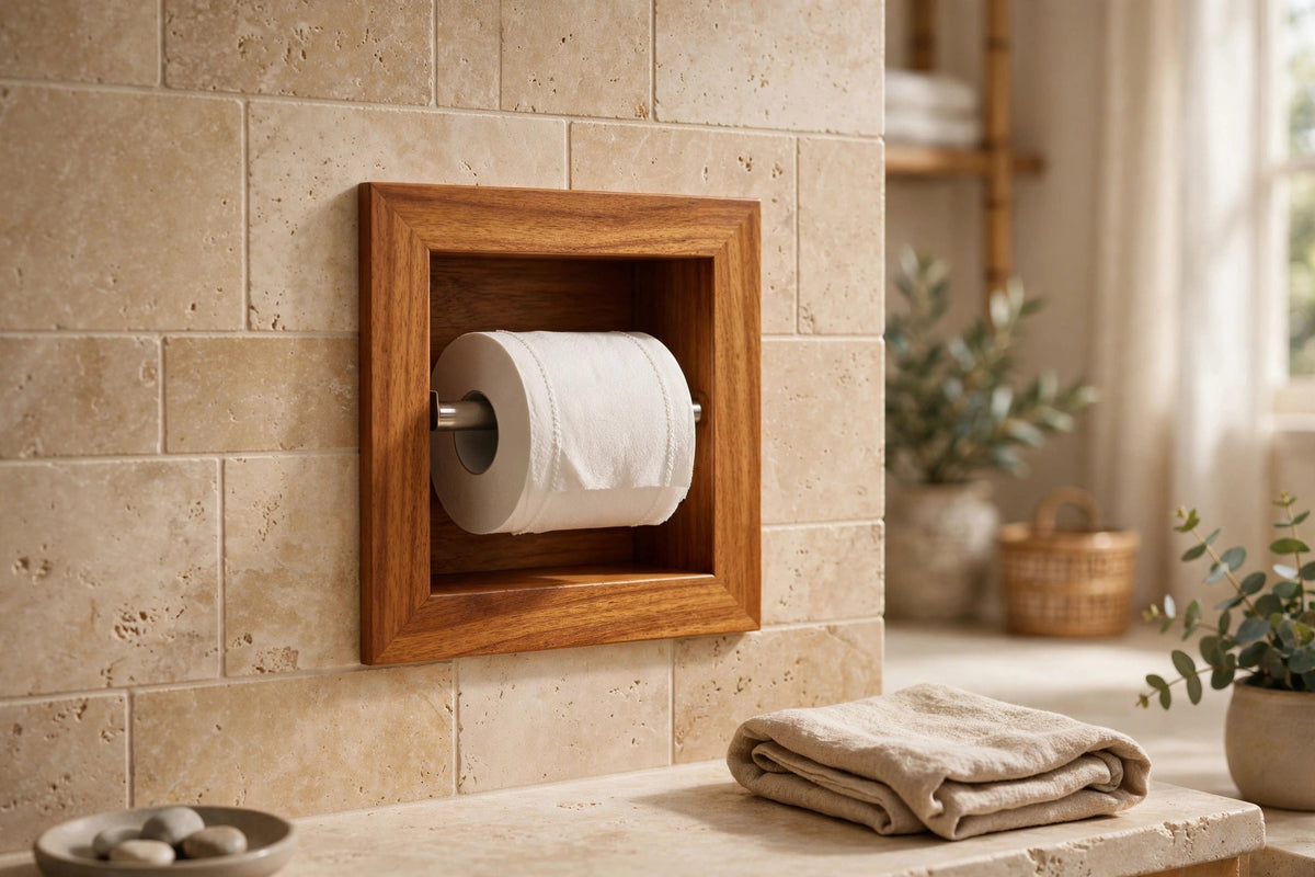 Traditional Solid Teak Recessed Wall Mount Toilet Paper Holder
