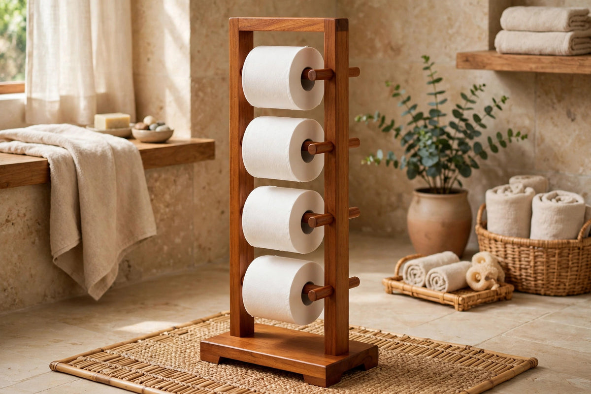 Traditional Solid Teak Toilet Paper Rack