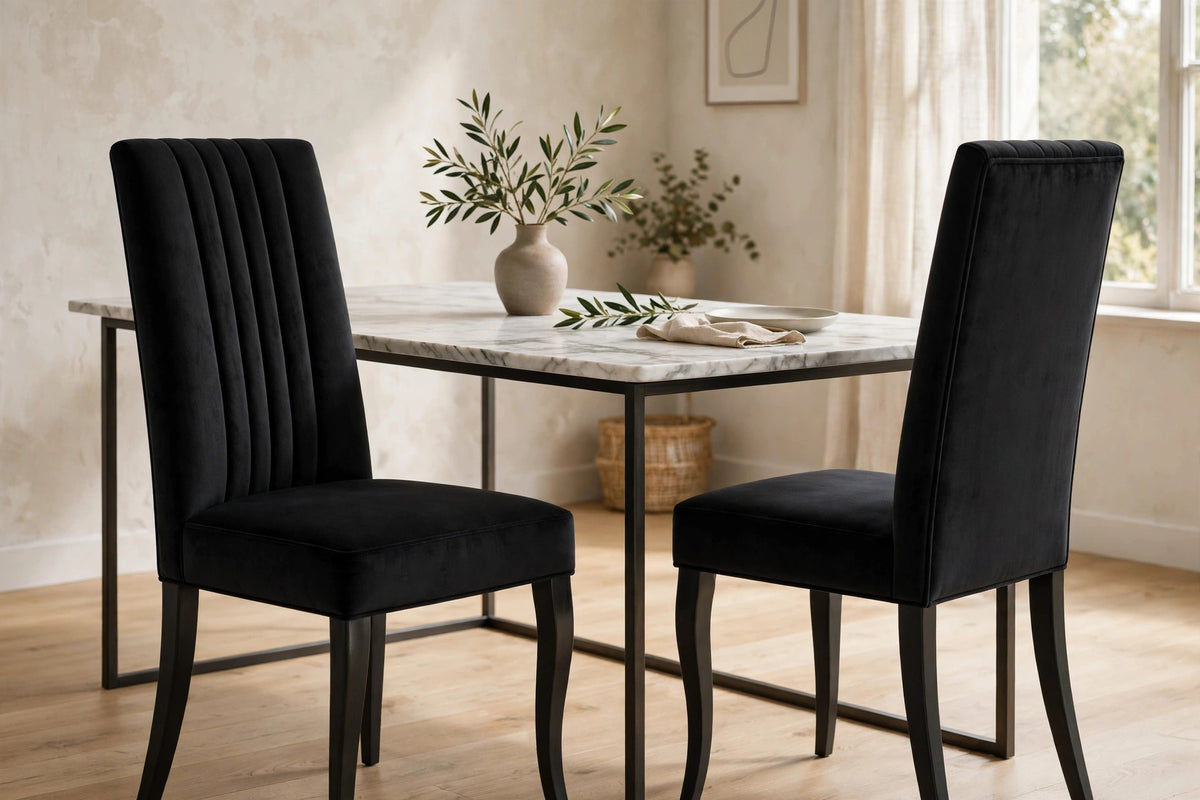 Set of 2 Black Upholstered Velvet Dining Side Chairs