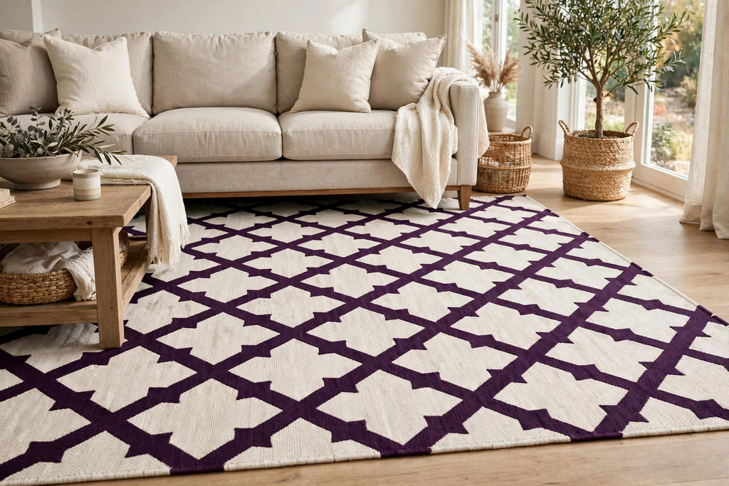 8' X 10' Eggplant and Ivory Trellis Washable Indoor Outdoor Area Rug