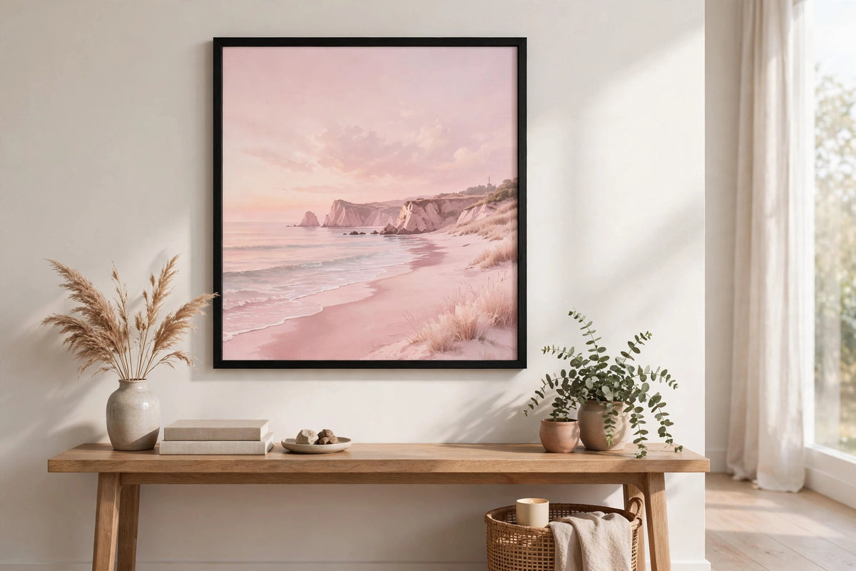Pink Beach Emotions Black Framed Print Wall Art