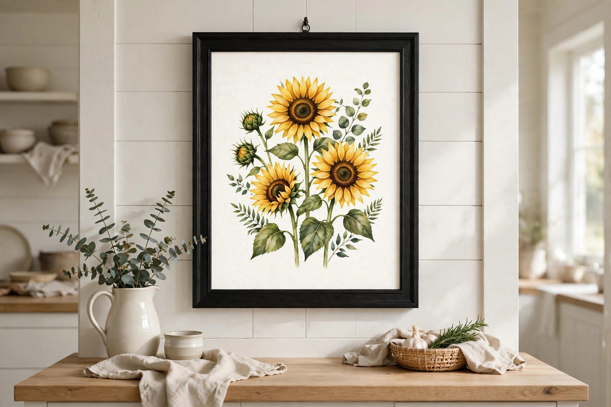 Sunflowers from the Farm 4 Black Framed Print Wall Art