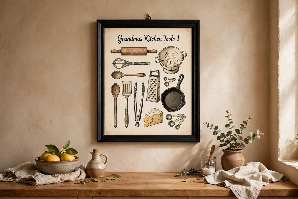 Grandmas Kitchen Tools 1 Black Framed Print Kitchen Wall Art