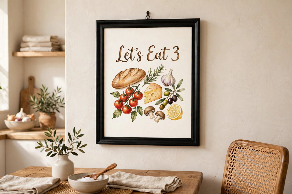 Lets Eat 3 Black Framed Print Kitchen Wall Art