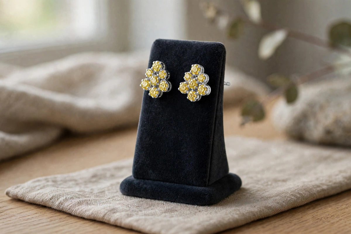 Real Yellow Diamond 0.10CT 925 Silver Hip Hop Stud for Men/Women Stud Earrings