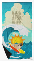 Surfer Dog Ride the Wave Premium Beach Towel (Pekingese - Cream)