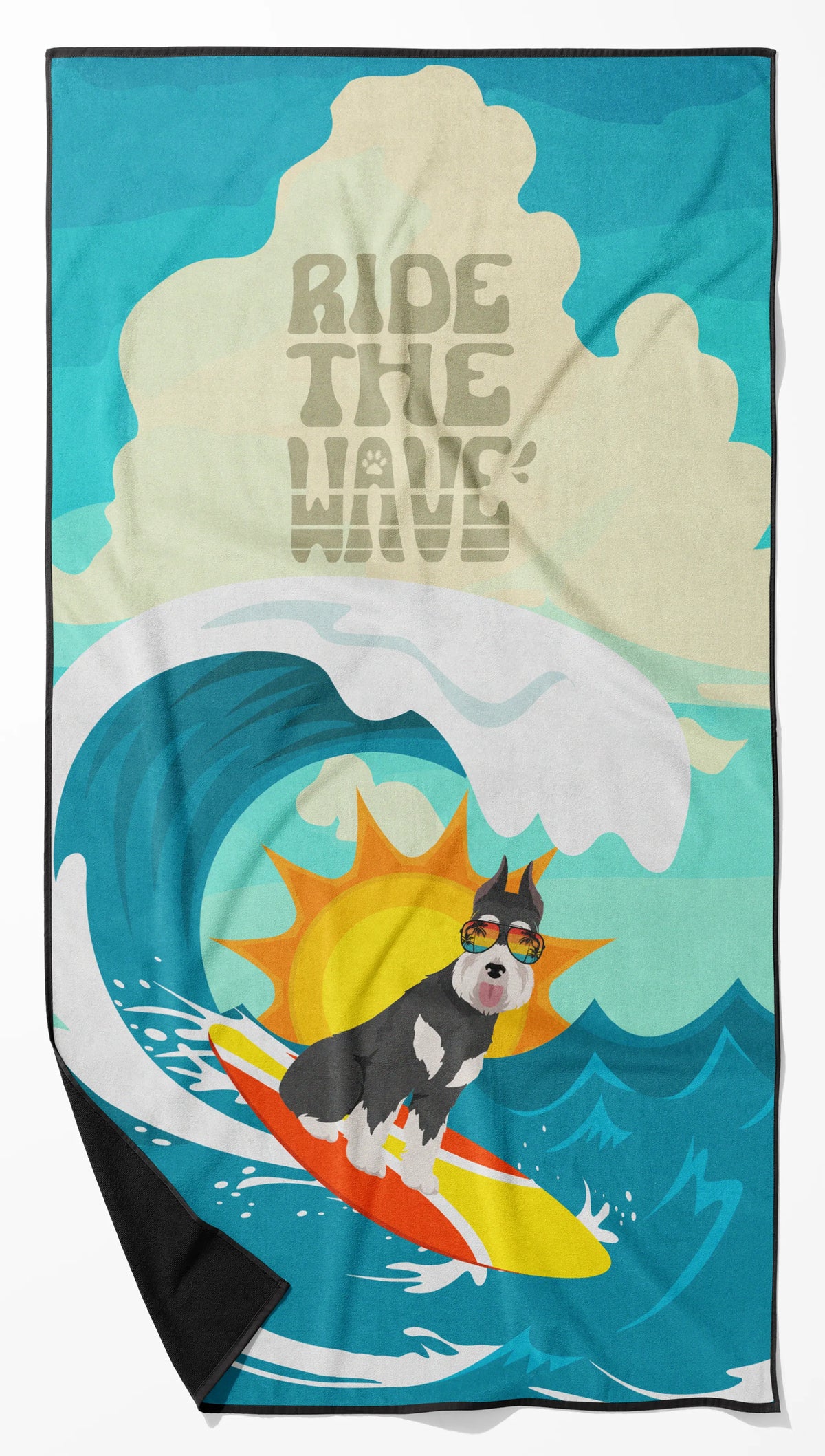 Surfer Dog Ride the Wave Premium Beach Towel