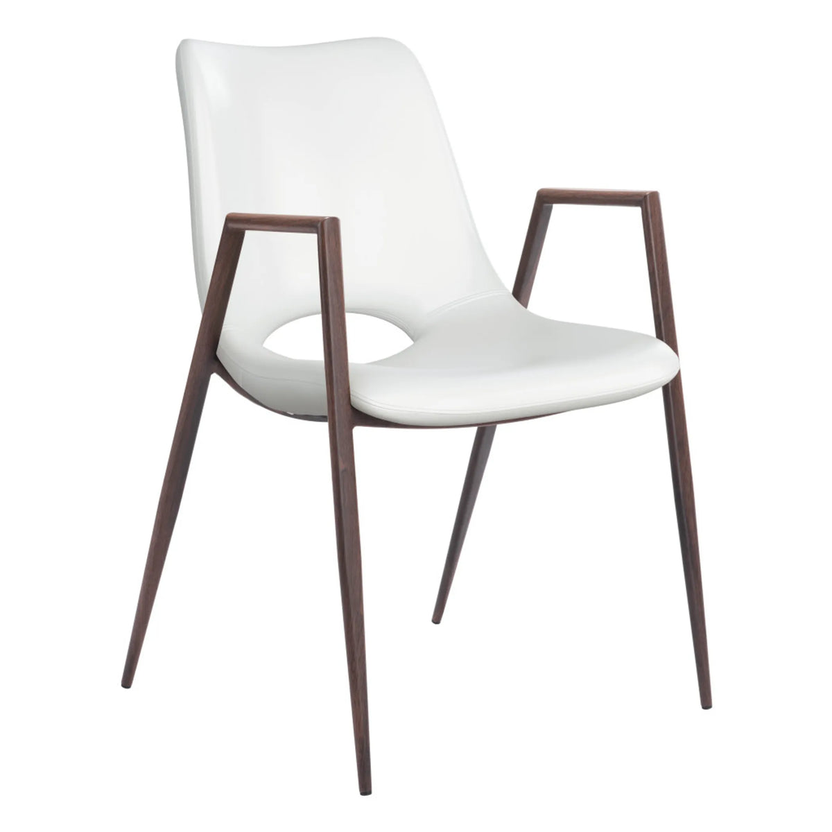 Set of 2 White and Brown Upholstered Faux Leather Open Back Dining Arm Chairs