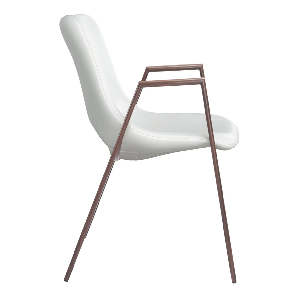 Set of 2 White and Brown Upholstered Faux Leather Open Back Dining Arm Chairs