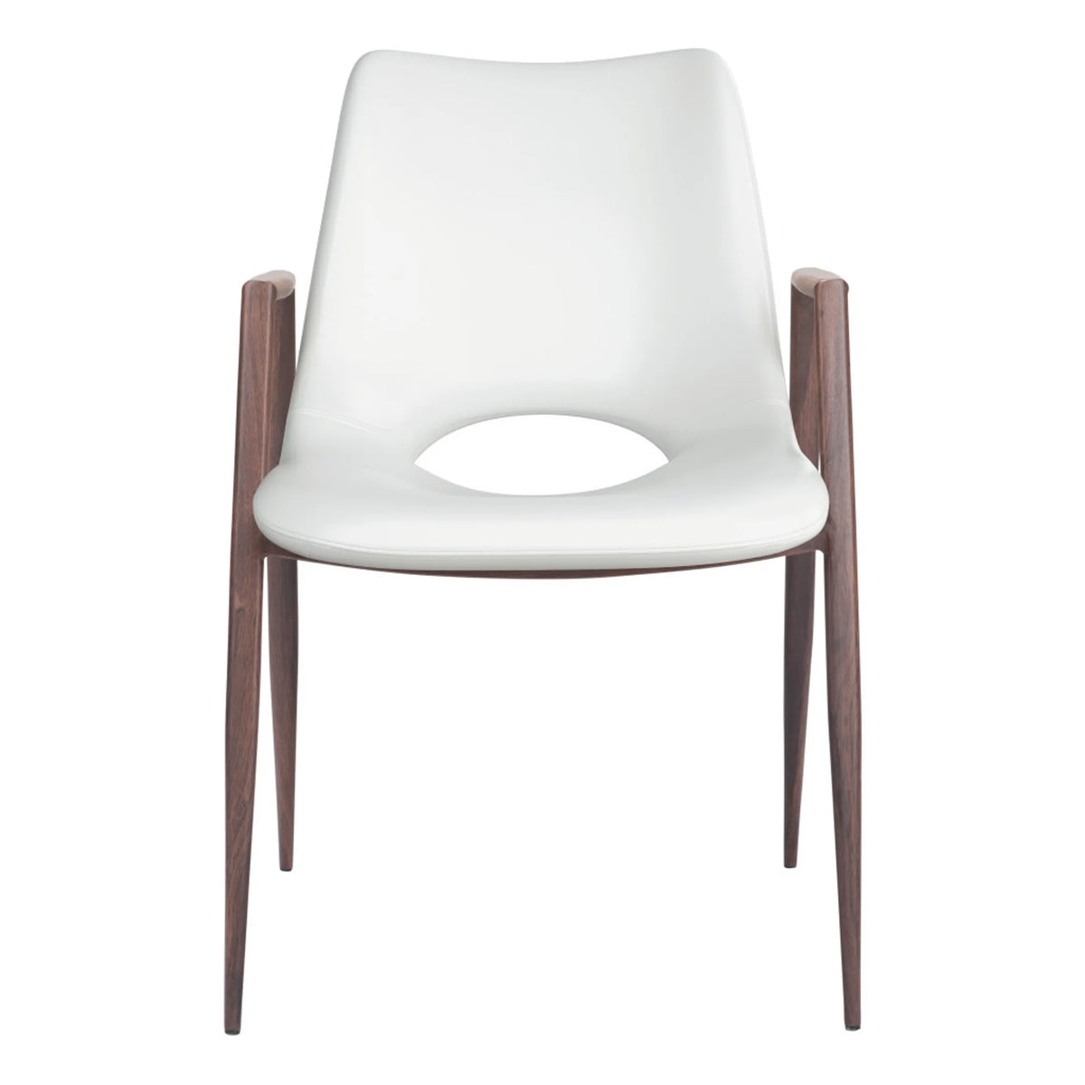 Set of 2 White and Brown Upholstered Faux Leather Open Back Dining Arm Chairs