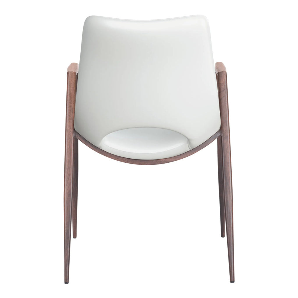 Set of 2 White and Brown Upholstered Faux Leather Open Back Dining Arm Chairs