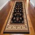 15' Runner Black and Ivory Oriental Power Loom Runner Rug