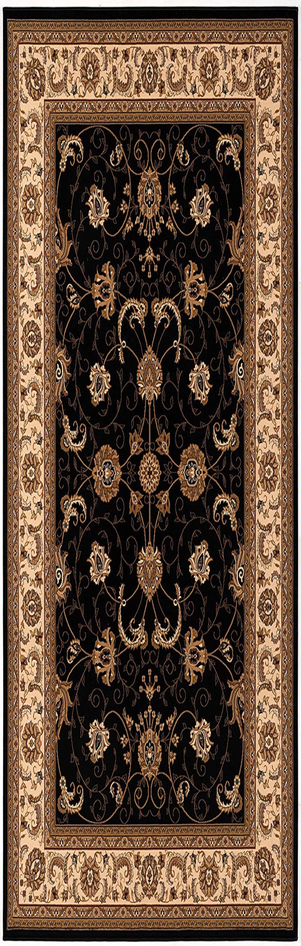 15' Runner Black and Ivory Oriental Power Loom Runner Rug