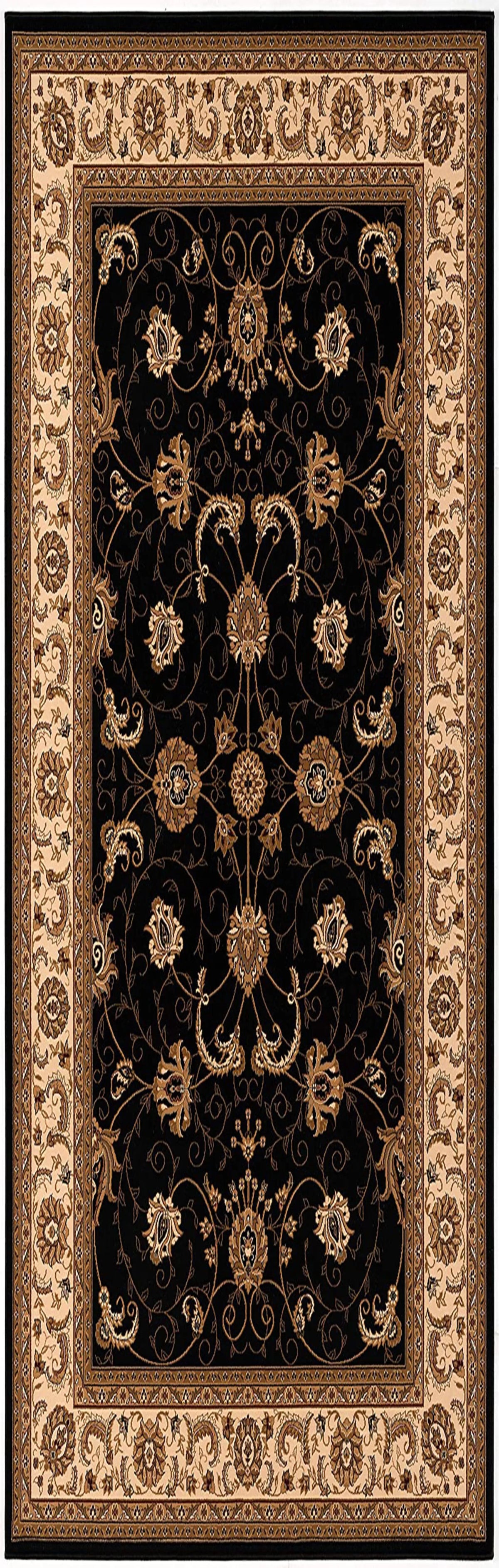 15' Runner Black and Ivory Oriental Power Loom Runner Rug