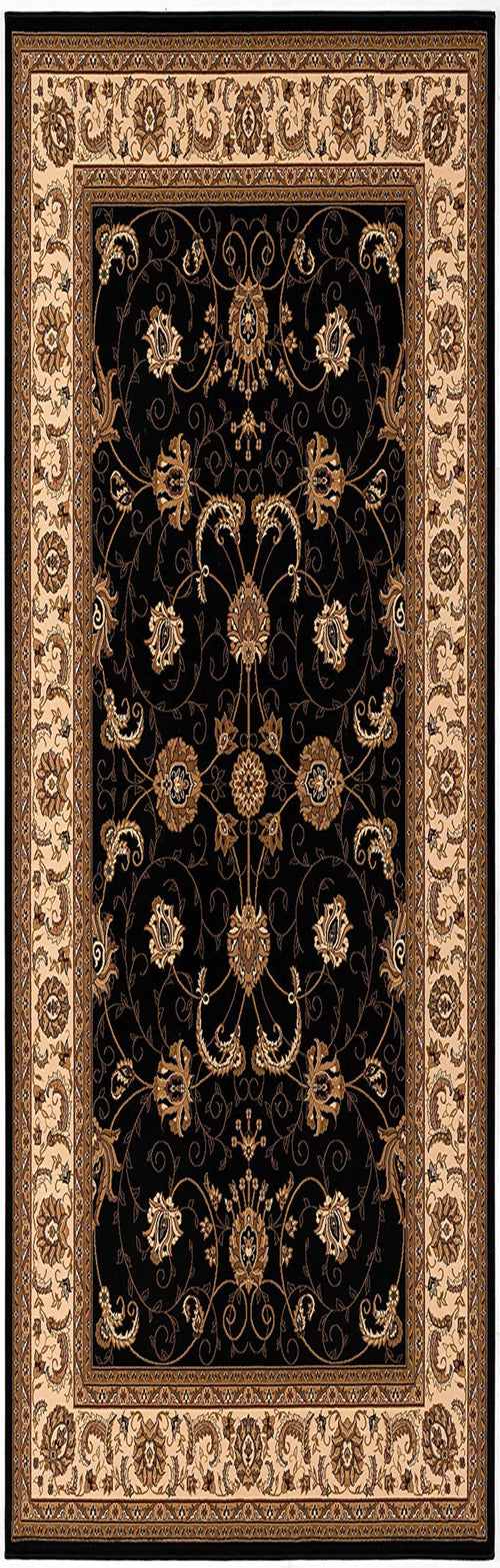 15' Runner Black and Ivory Oriental Power Loom Runner Rug