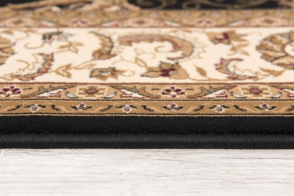 15' Runner Black and Ivory Oriental Power Loom Runner Rug
