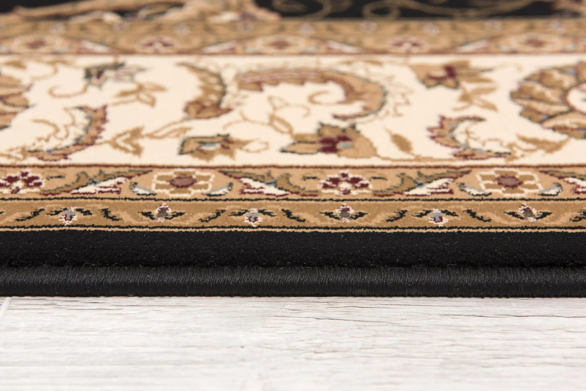 15' Runner Black and Ivory Oriental Power Loom Runner Rug