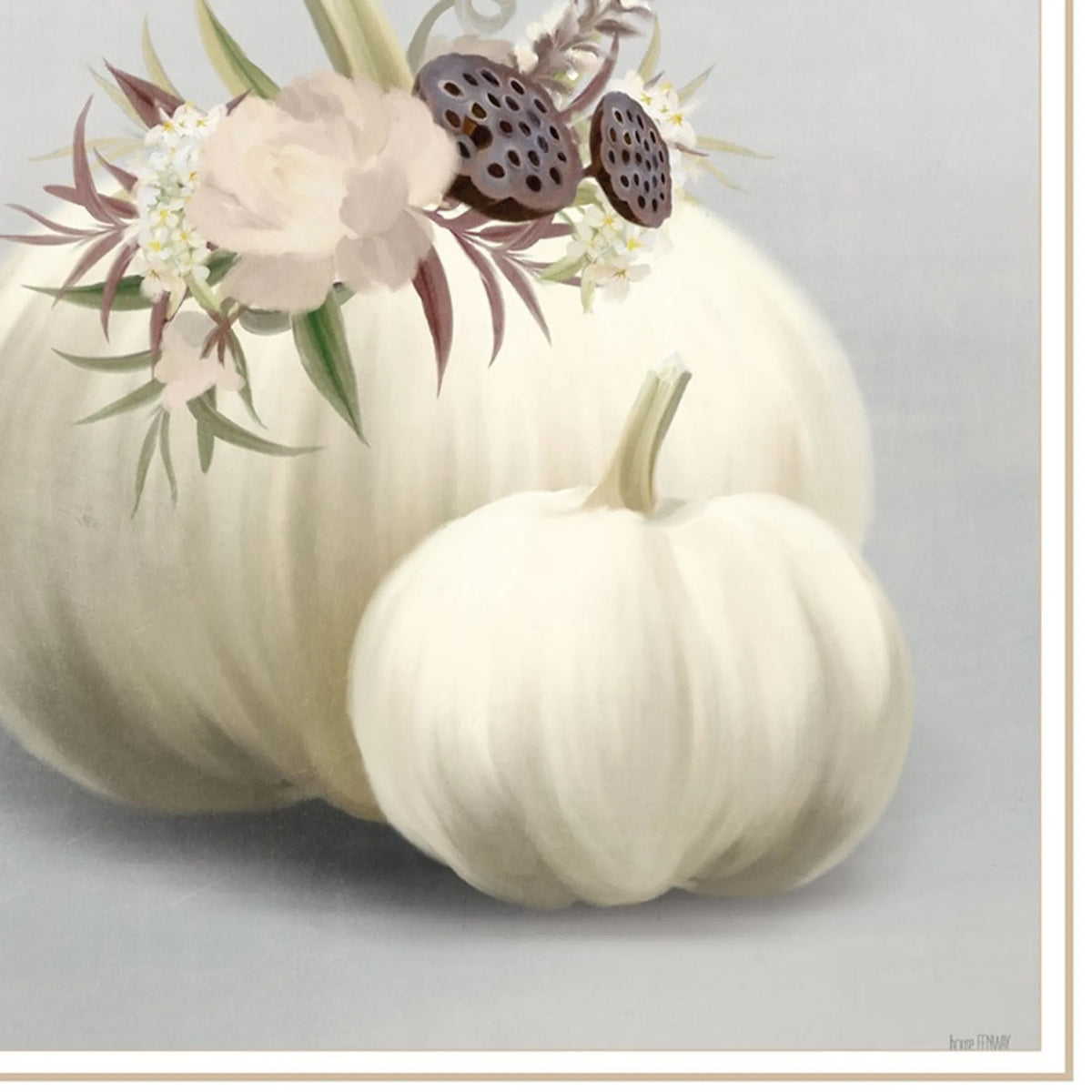 Set of 2 Boho Pumpkins and Flowers 2 White Framed Print Wall Art