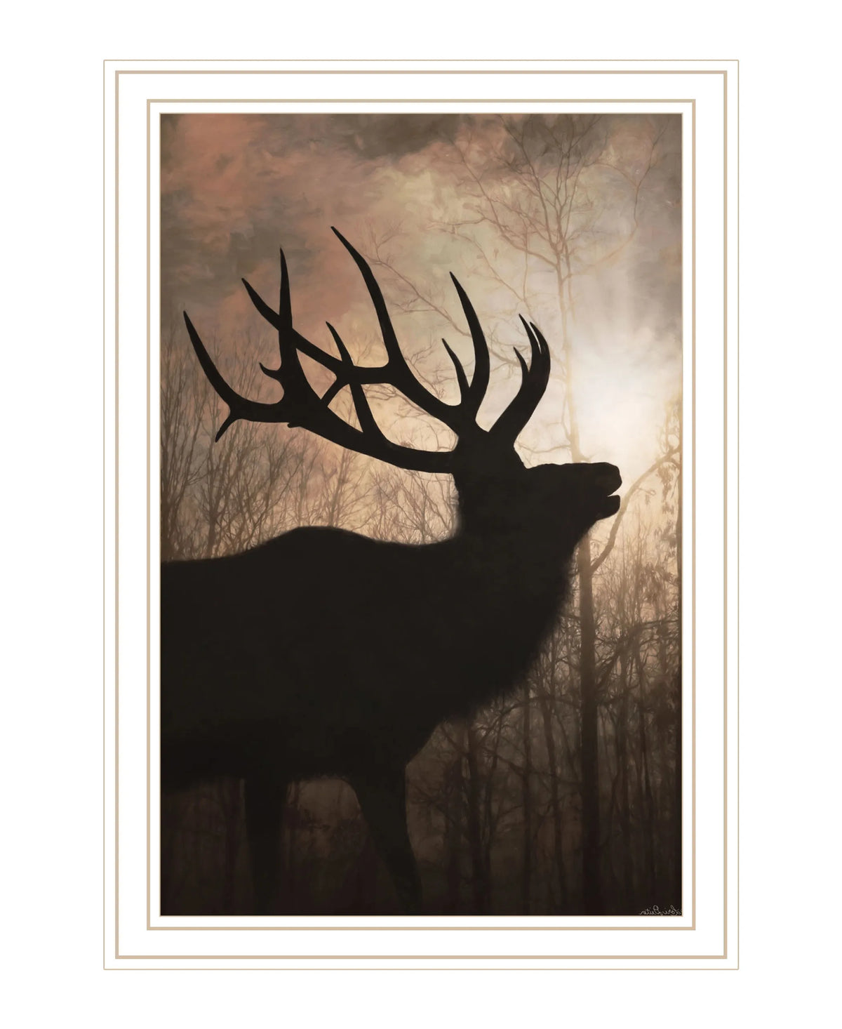 Elk Sunrise White Framed Print Wall Art