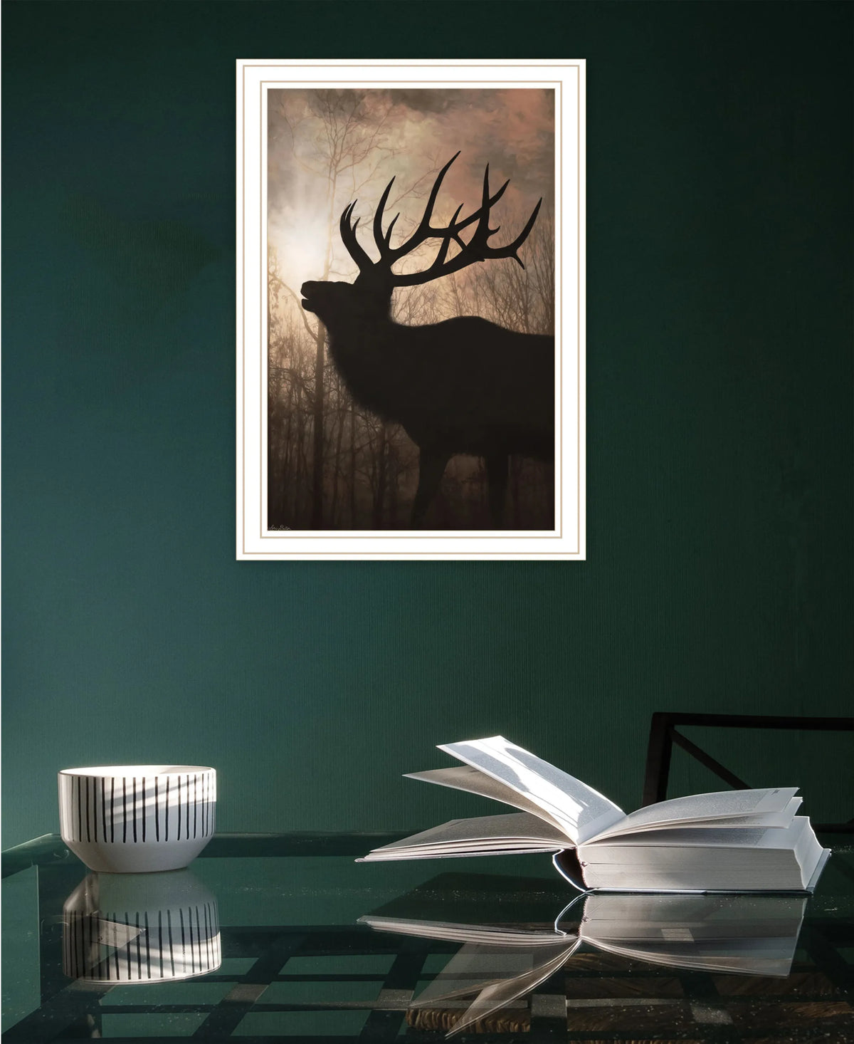 Elk Sunrise White Framed Print Wall Art