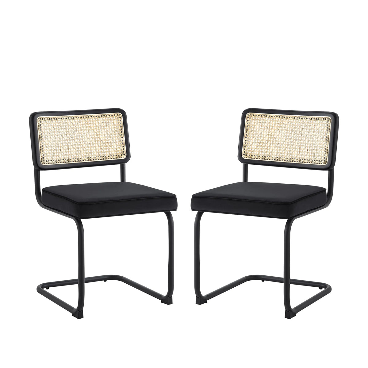 Set of 2 Black Upholstered Velvet Dining Side Chairs