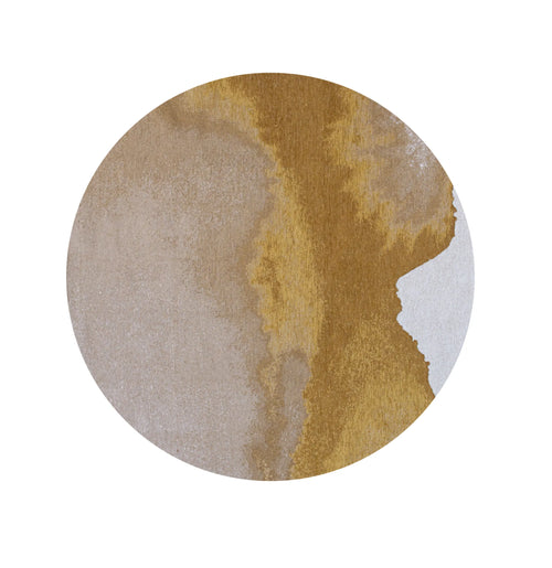 5' Gray and Yellow Round Abstract Non Skid Area Rug