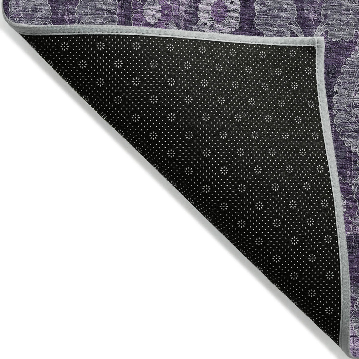 10' X 14' Eggplant Purple and Lavender Damask Washable Indoor Outdoor Area Rug