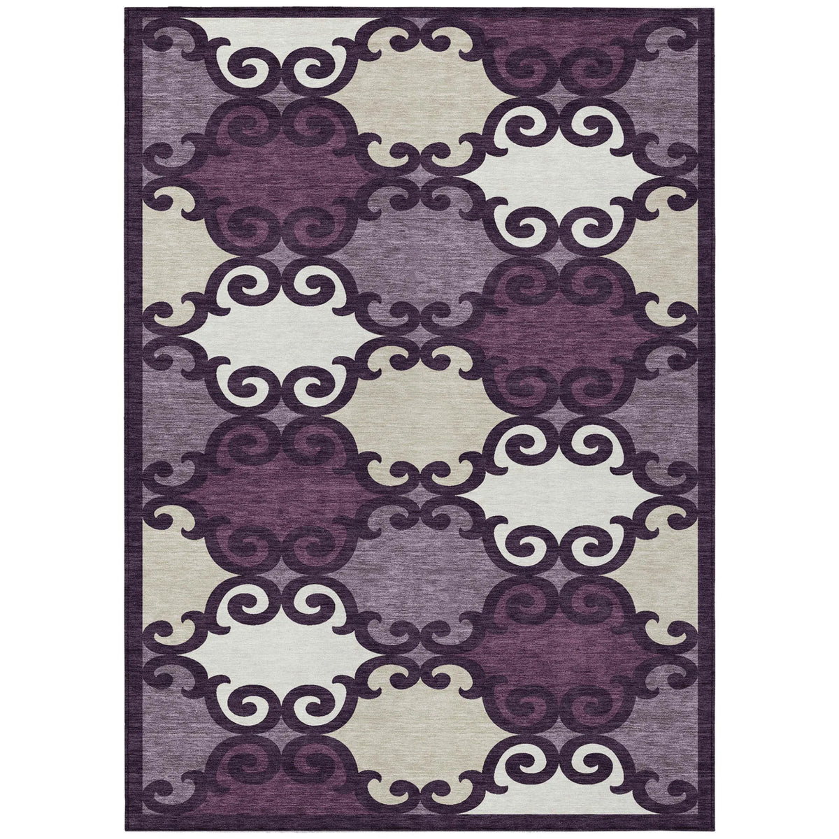 8' X 10' Eggplant and Ivory Trellis Washable Indoor Outdoor Area Rug