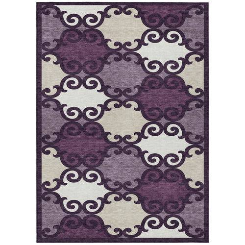 8' X 10' Eggplant and Ivory Trellis Washable Indoor Outdoor Area Rug