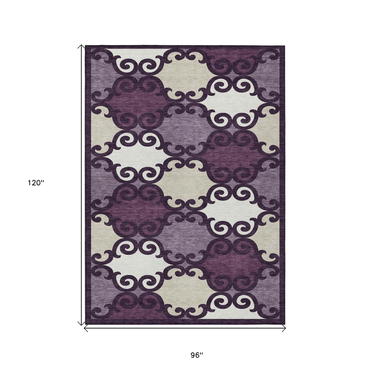 8' X 10' Eggplant and Ivory Trellis Washable Indoor Outdoor Area Rug