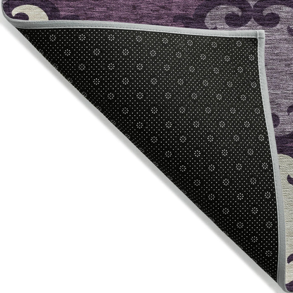 8' X 10' Eggplant and Ivory Trellis Washable Indoor Outdoor Area Rug