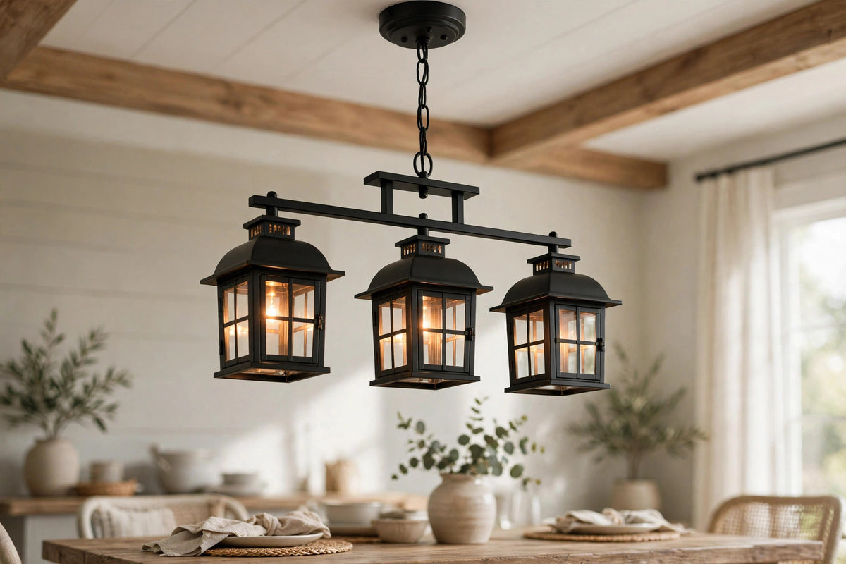 Black Lantern Metal Dimmable Ceiling Light With Black Shades