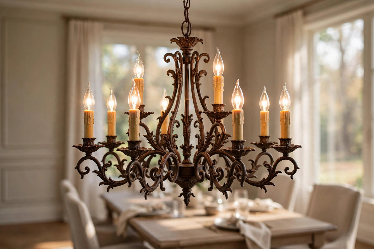 Brown Candle Style Multi Light Metal Dimmable Chandelier