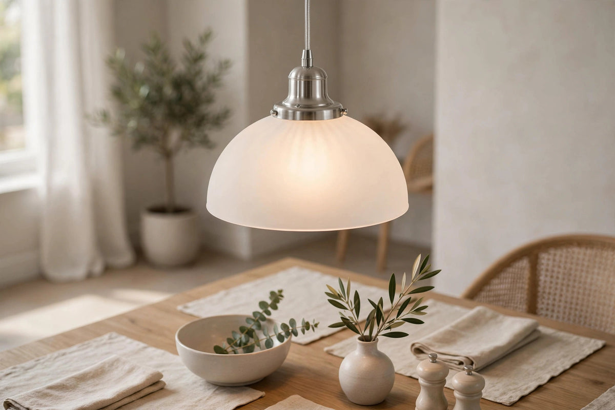 Silver Hanging Light with Frosted Glass Shade