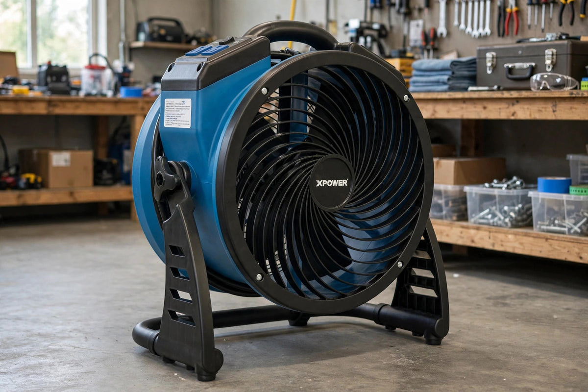 XPOWER P-26AR Industrial Axial Air Mover w/ Power Outlets (Blue)