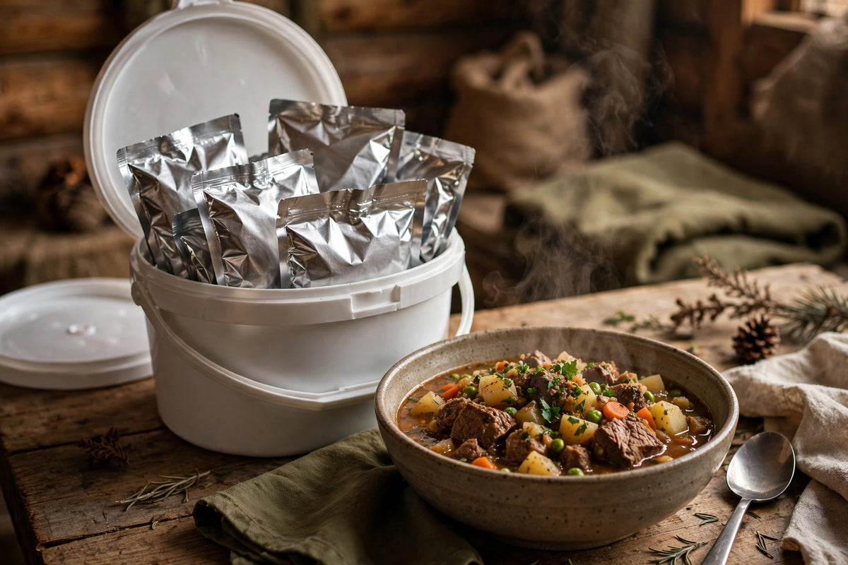 Emergency food kit with a prepared hot meal