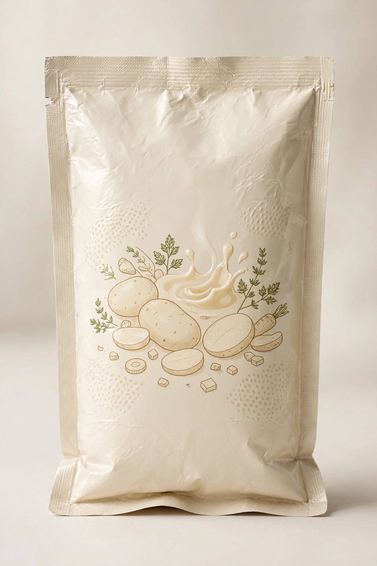 Potato soup emergency meal pouch close-up