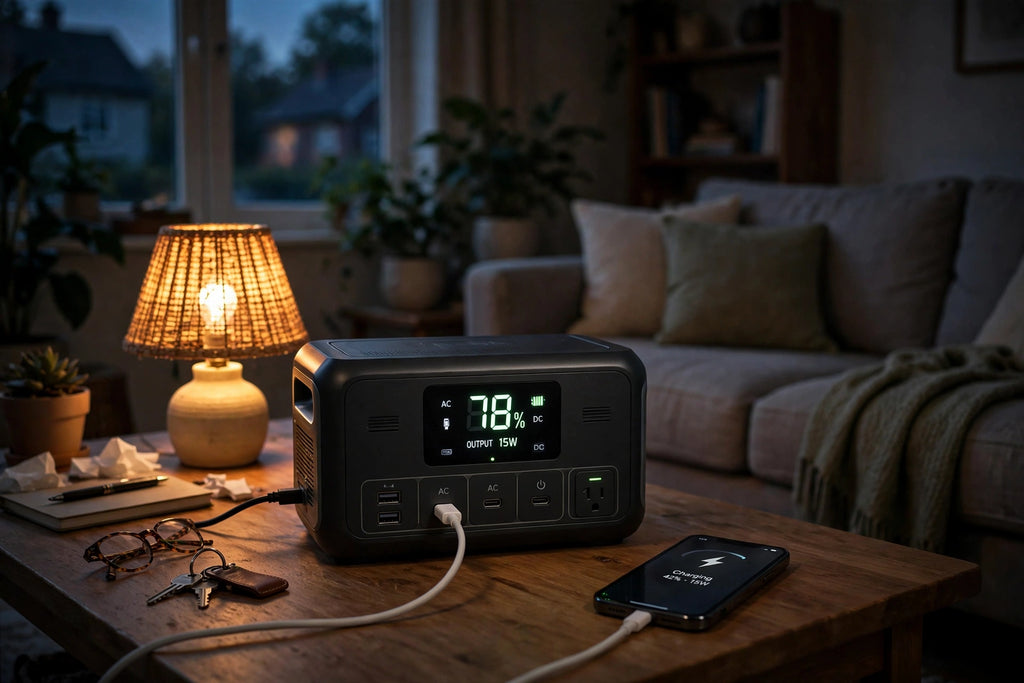 Portable solar power station with solar panel recharging off-grid