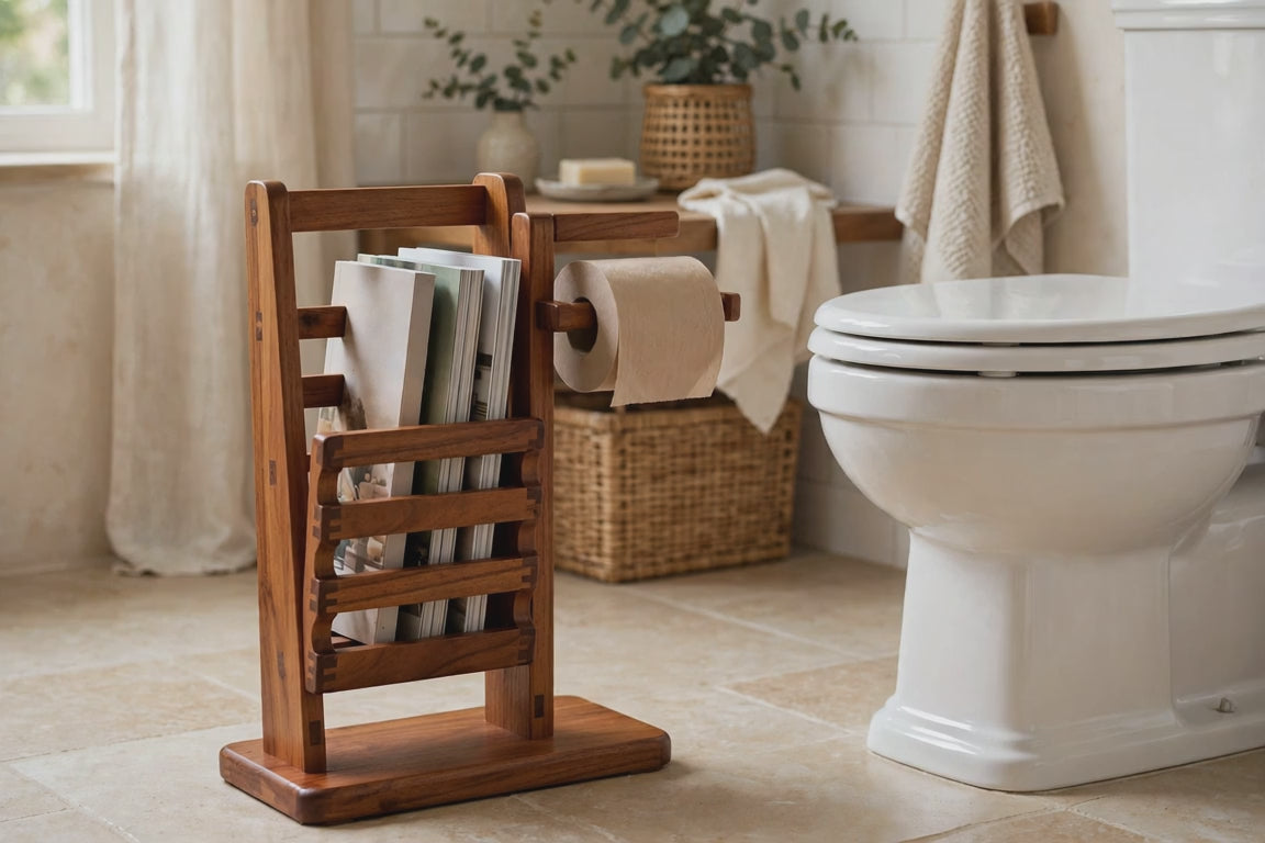 Traditional Solid Teak Magazine and Toilet Paper Holder