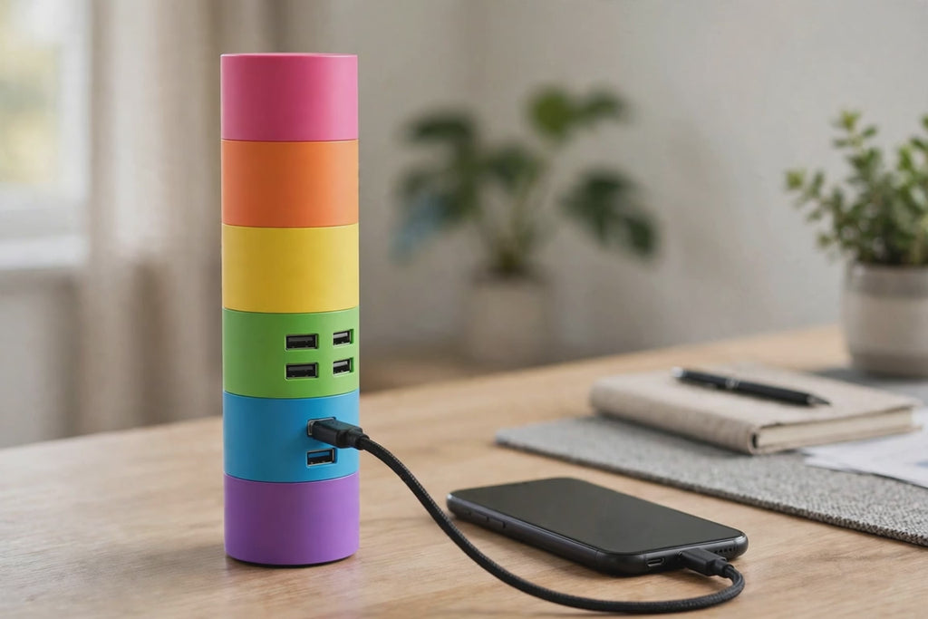 Smart Power 6 USB Colorful Tower for Every Desk at Home or Office charge any Gadget