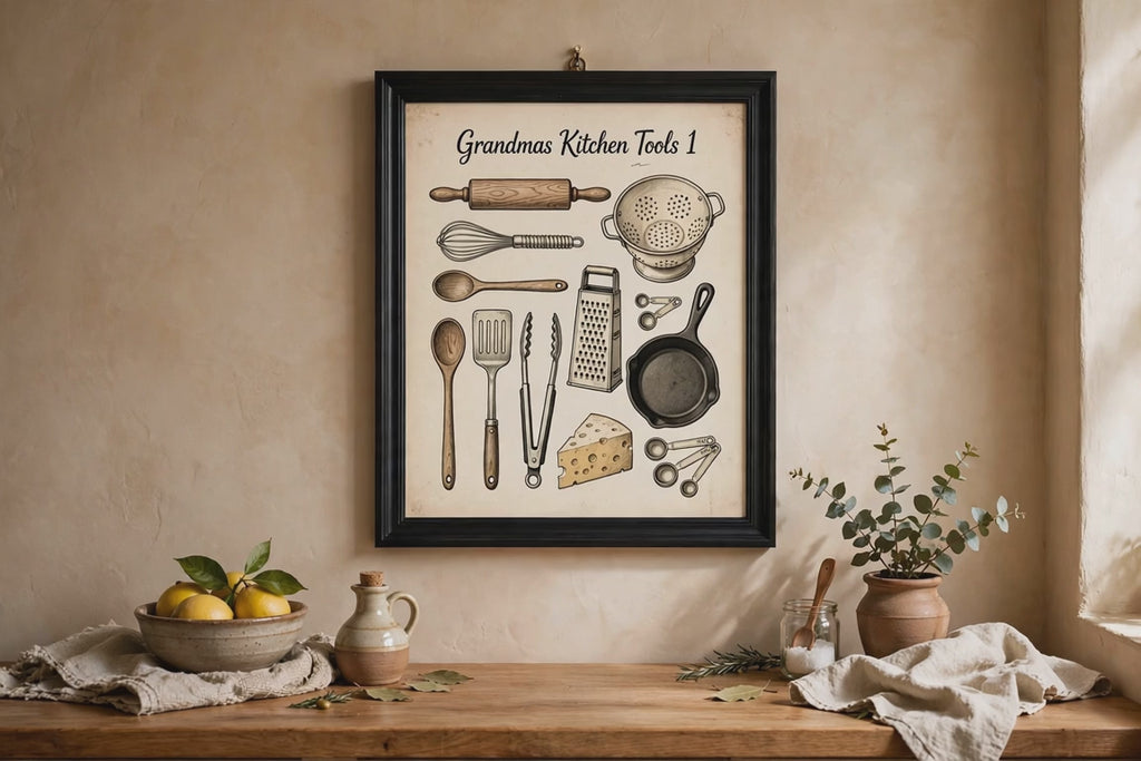Grandmas Kitchen Tools 1 Black Framed Print Kitchen Wall Art
