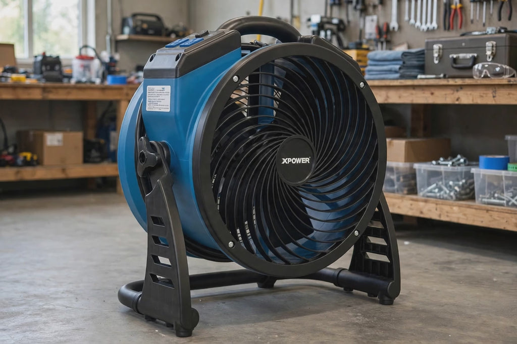 XPOWER P-26AR Industrial Axial Air Mover w/ Power Outlets (Blue)