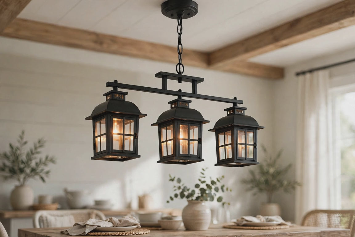 Black Lantern Metal Dimmable Ceiling Light With Black Shades