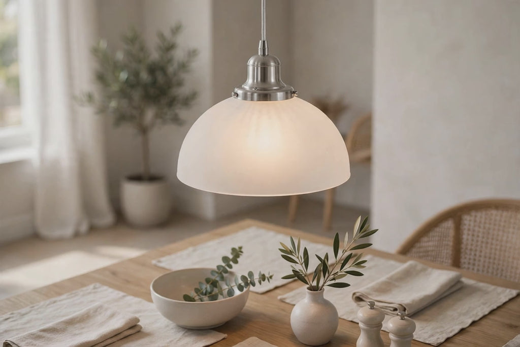 Silver Hanging Light with Frosted Glass Shade