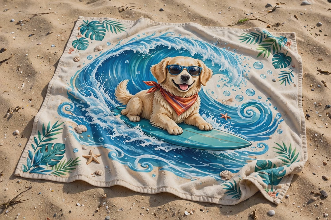 Surfer Dog Ride the Wave Premium Beach Towel